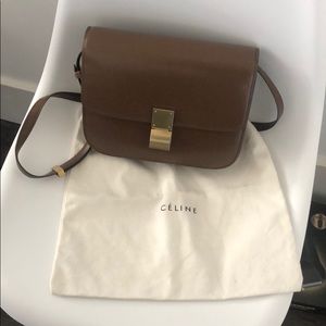 celine Medium Classic bag in box calfskin Camel
